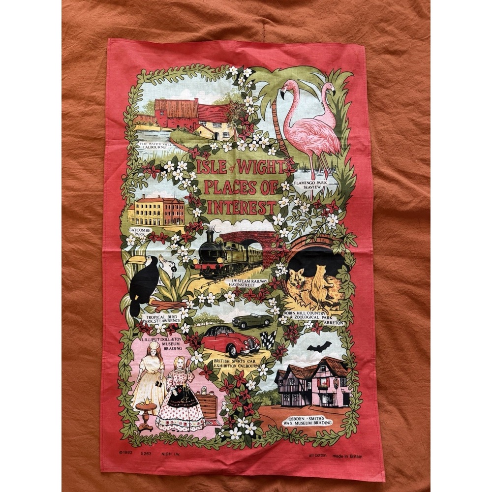 british Isle of Wight 1982 places of interest tapestry, cotton, 29x19